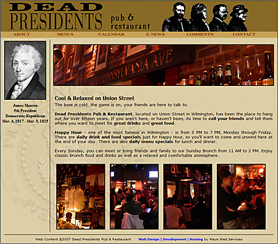 Dead Presidents Pub and Restaurant Web Design